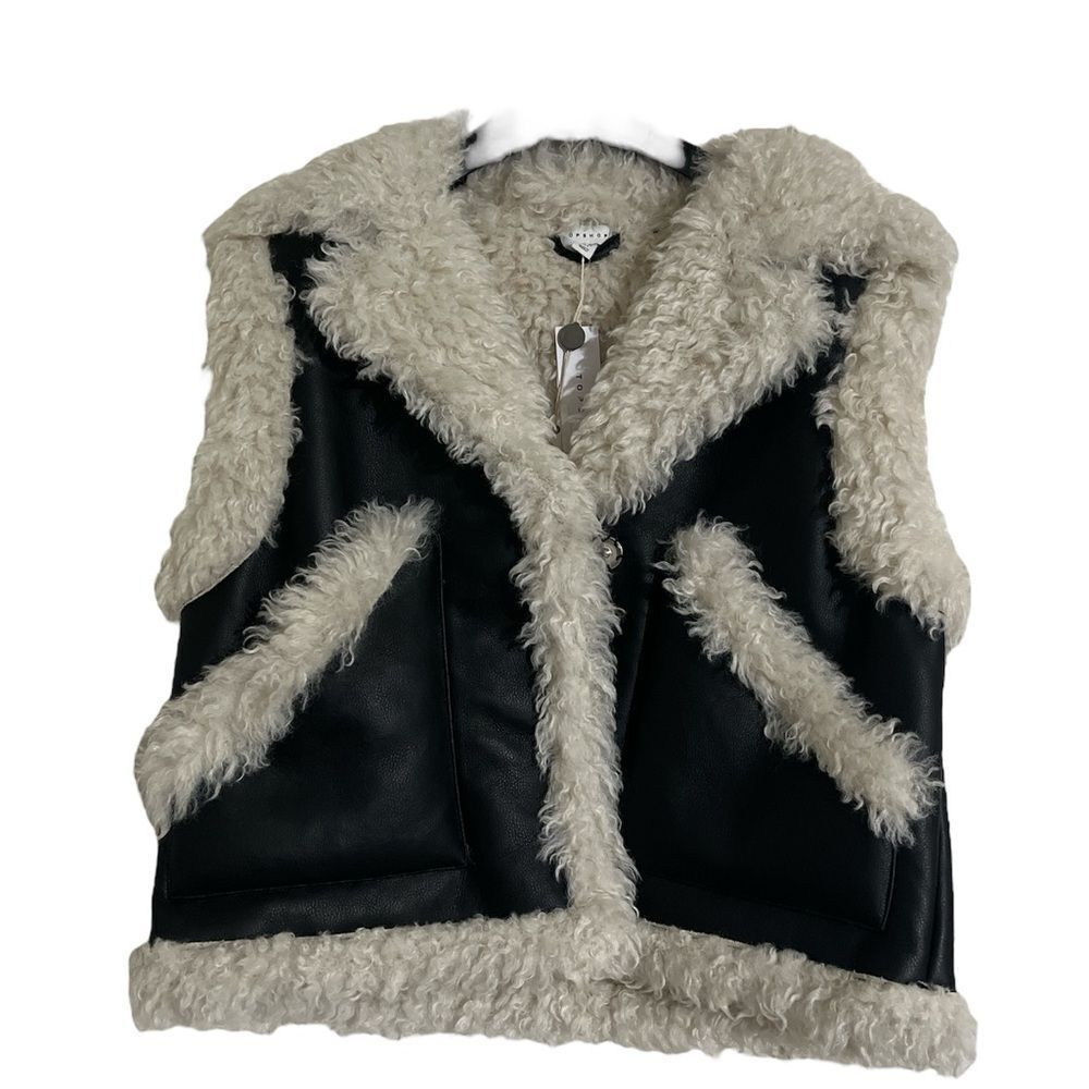 Topshop Black and Cream Shearling Vest